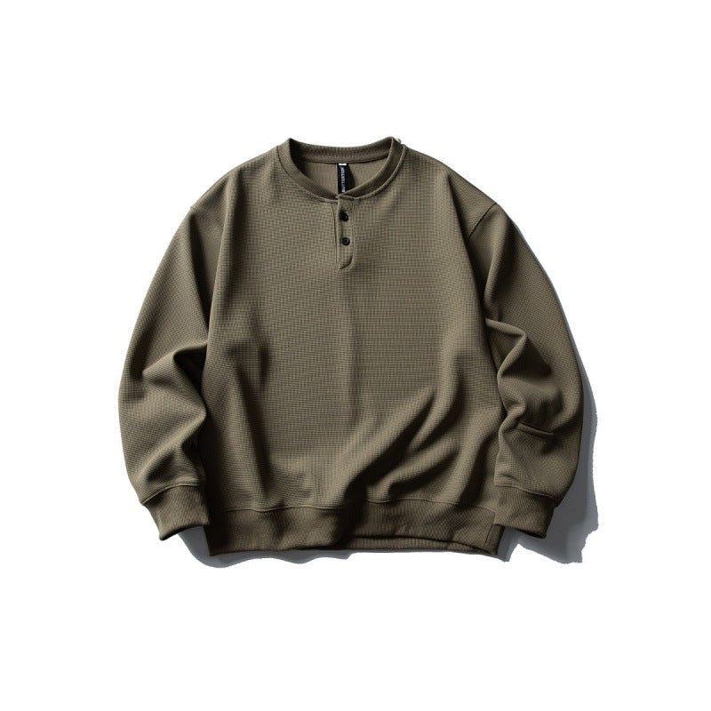 Unisex Waffelstrick-Henley-Sweatshirt im Oversize‑Cut mit Knopfleiste Drune