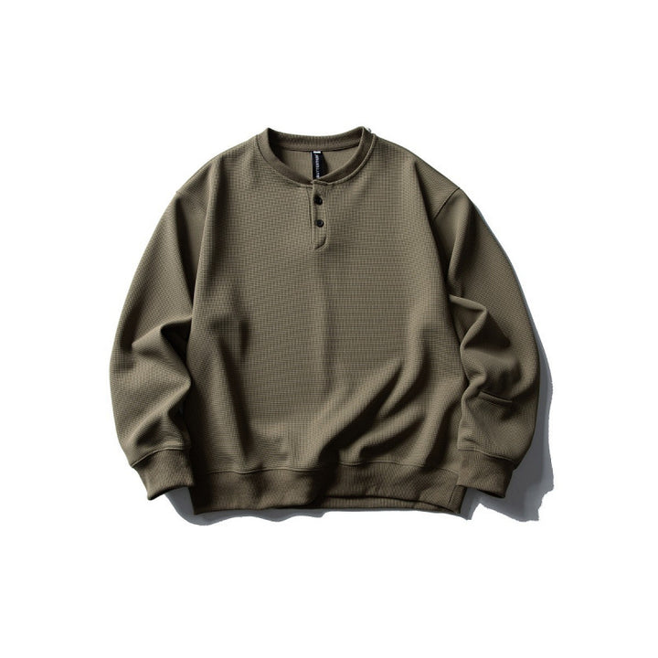 Unisex Waffelstrick-Henley-Sweatshirt im Oversize‑Cut mit Knopfleiste Drune