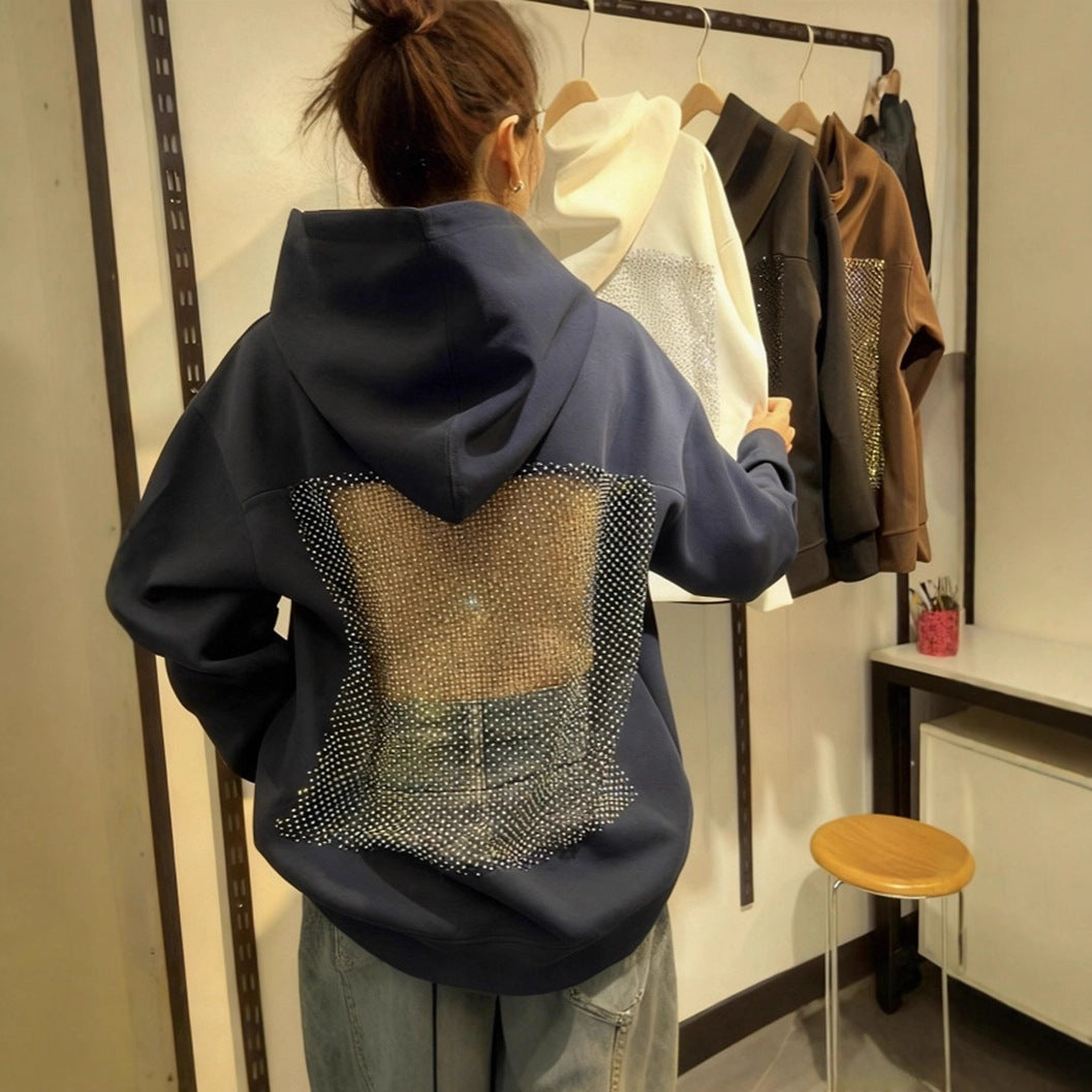 Damen nan Kapuzensweatshirt mit transparenter bestickter Rückenpartie Drune