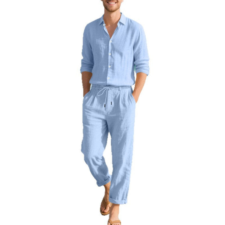 Herren entspannte Leinenhose mit verstellbarem Kordelzug und elastischem Bund Drune