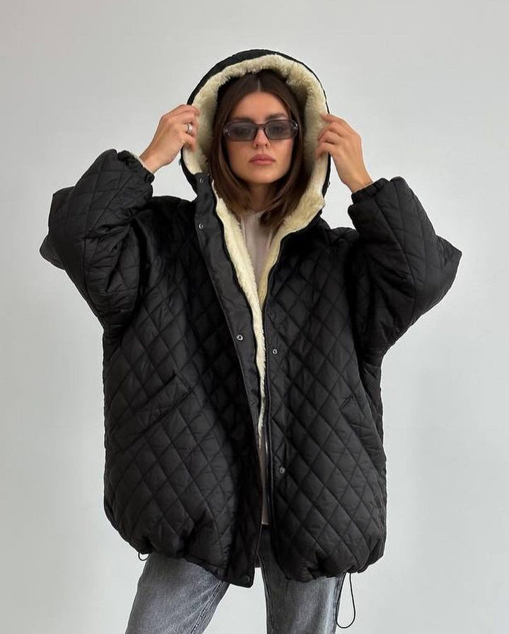 Damen Oversize Steppjacke mit Teddyfutter und Kapuze Drune
