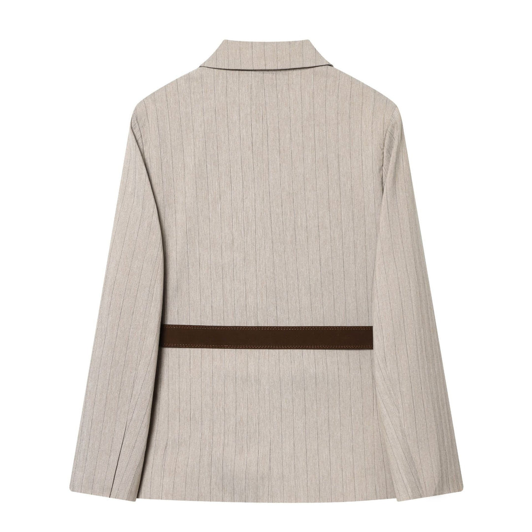 Damen nan taillierter Nadelstreifen-Blazer mit dekorativem Gürtel und Pattentaschen Drune