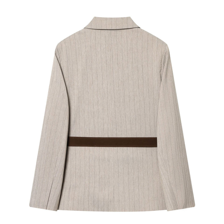 Damen nan taillierter Nadelstreifen-Blazer mit dekorativem Gürtel und Pattentaschen Drune