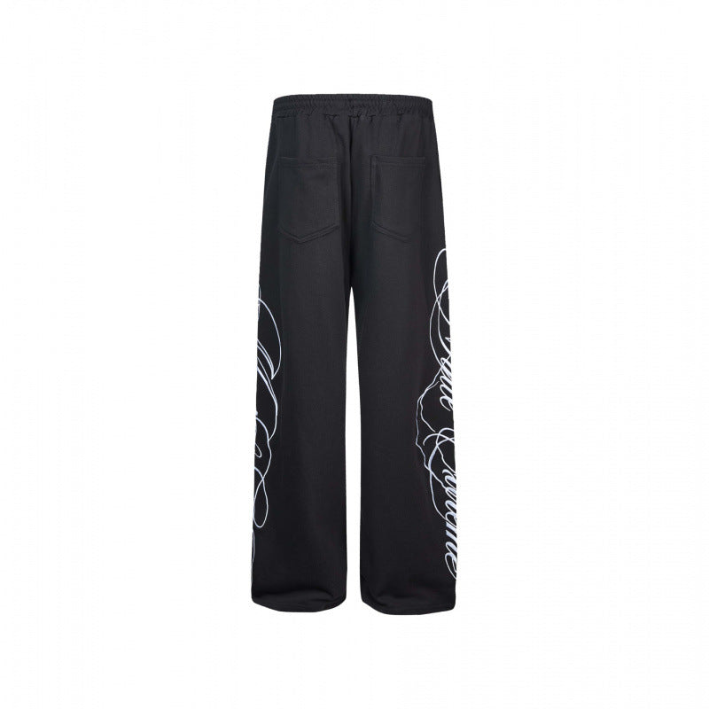 Damen Weite Jersey-Hose mit Kordelzug, seitlichem Line-Art Print und Relaxed-Fit Drune