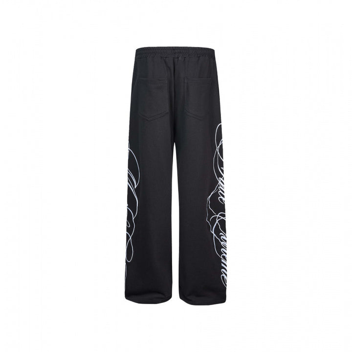 Damen Weite Jersey-Hose mit Kordelzug, seitlichem Line-Art Print und Relaxed-Fit Drune