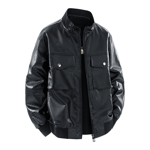 Herren Kunstleder Bomberjacke mit strukturiertem Design und praktischen Taschen Drune