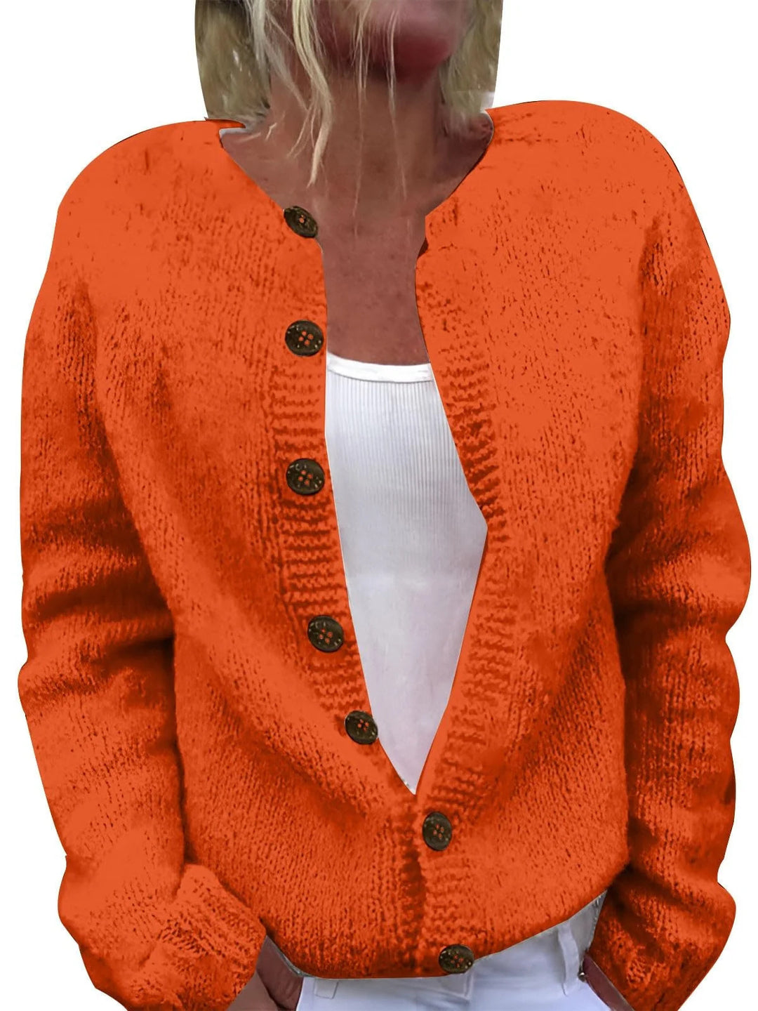 Damen nan kuscheliger Strickcardigan mit Zierholzknöpfen und Rundhalsausschnitt Drune
