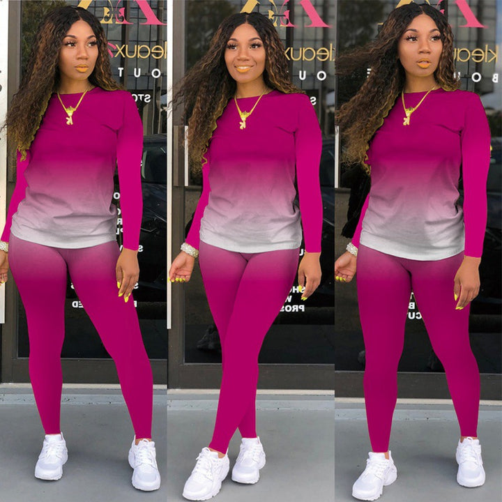 Damen Zweiteiliges Stretch-Set mit Langarmshirt und High-Waist-Leggings Drune