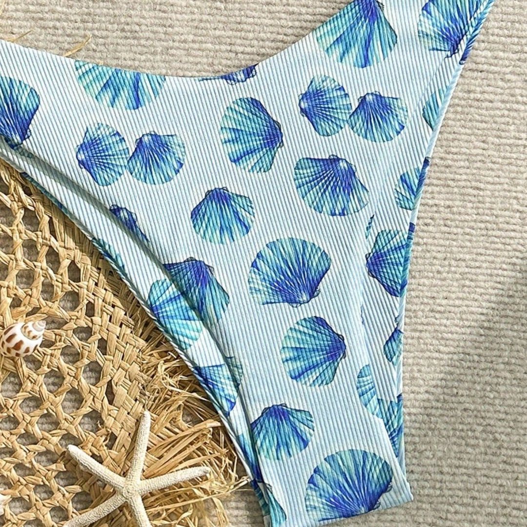 Damen Triangel-Bikini mit Muschel-Print und zarten Rüschendetails Drune