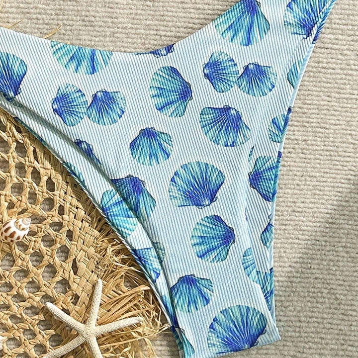 Damen Triangel-Bikini mit Muschel-Print und zarten Rüschendetails Drune