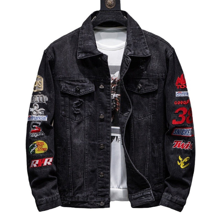 Herren Modische Jeansjacke mit kreativen Applikationen Drune