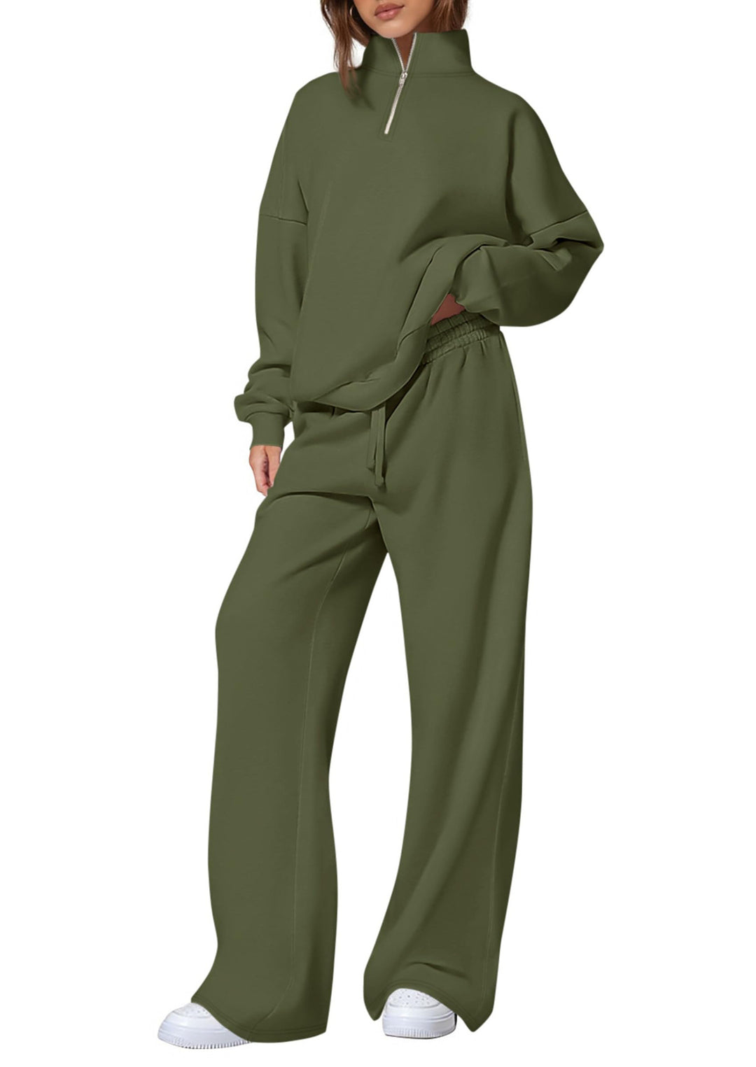 Damen lässiger Sweatpants-Set mit Stehkragen und Reißverschluss Drune