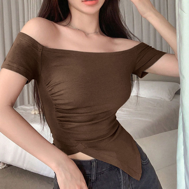Damen asymmetrisches Crop-Top mit Raffung und einseitigem Schulterdesign Drune