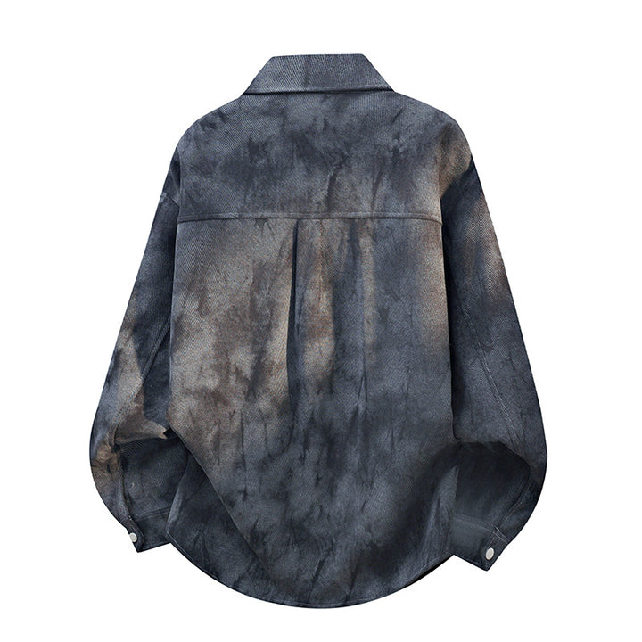 Herren oversized Canvas-Hemdjacke mit Acid‑Wash‑Optik, Druckknopfverschluss und aufgesetzten Fronttaschen Drune