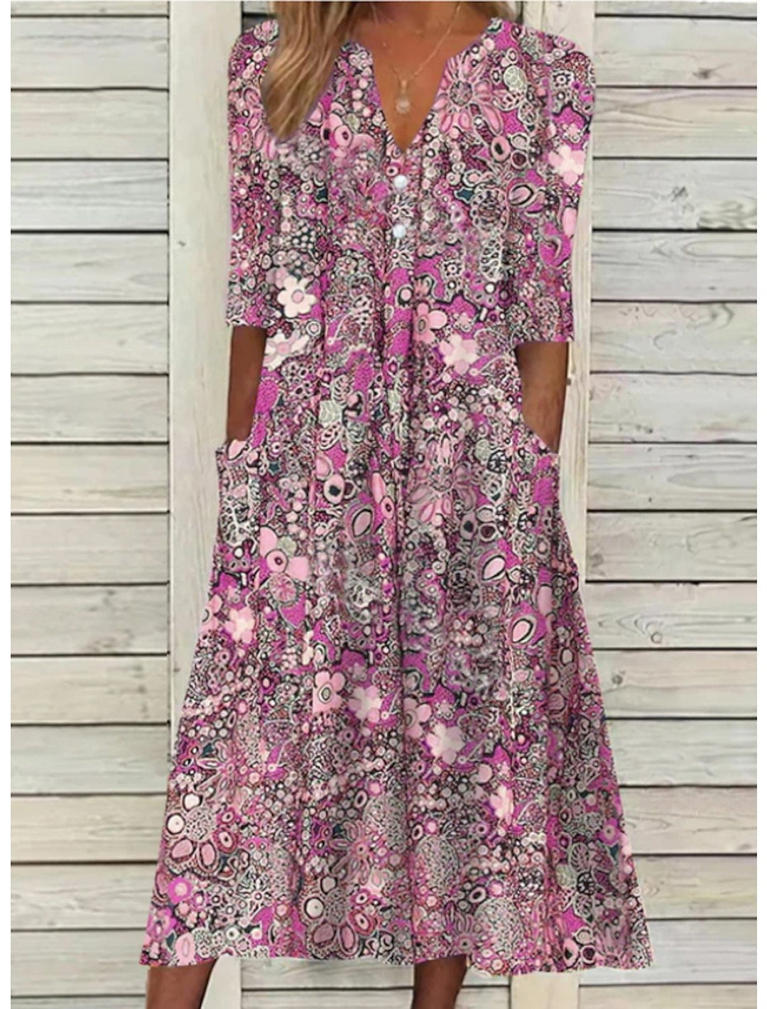 Drune | Blumen Midi Kleid mit Taschen