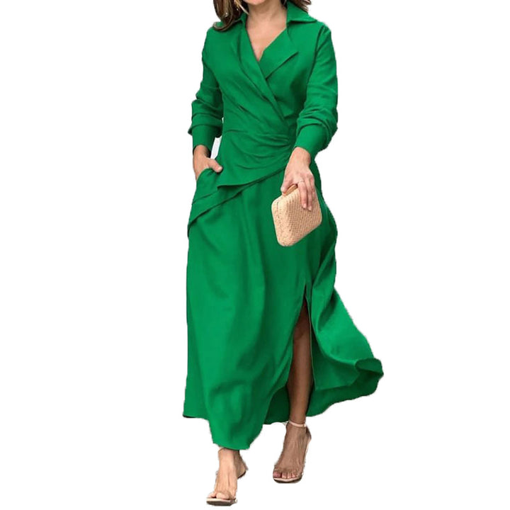 Damen Elegantes Wickelkleid mit tailliertem Schnitt und langen Ärmeln Drune