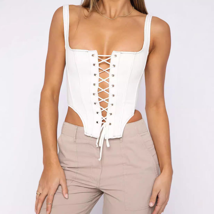 Damen Cropped Oberteil mit Schnürung und figurbetontem Schnitt Drune