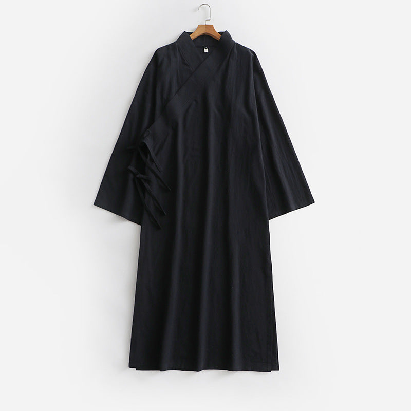 Damen Langes Wickelkleid im Kimono-Stil mit weitem Ärmel und seitlichen Bindebändern Drune
