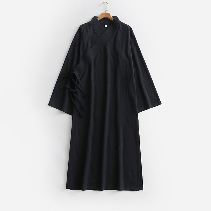 Damen Langes Wickelkleid im Kimono-Stil mit weitem Ärmel und seitlichen Bindebändern Drune