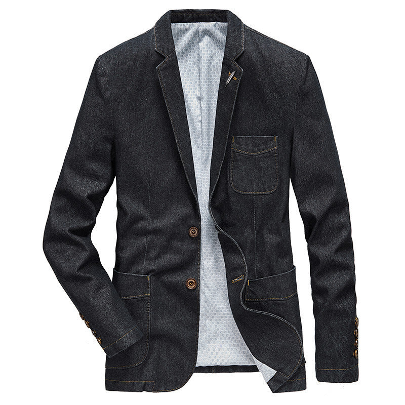 Herren Jeansblazer im Casual-Look mit aufgesetzten Taschen und Kontrastnähten Drune