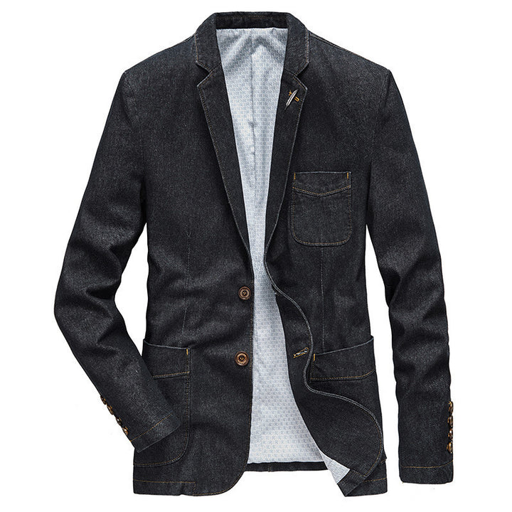 Herren Jeansblazer im Casual-Look mit aufgesetzten Taschen und Kontrastnähten Drune