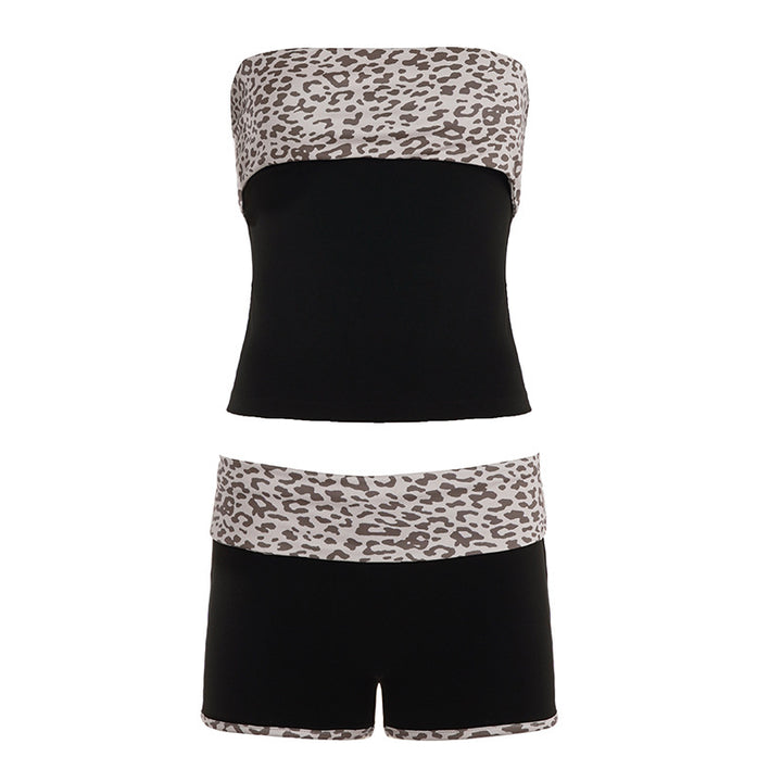 Damen sportliches Bikiniset mit trendigem Leopardenmotiv und elastischem Bund Drune