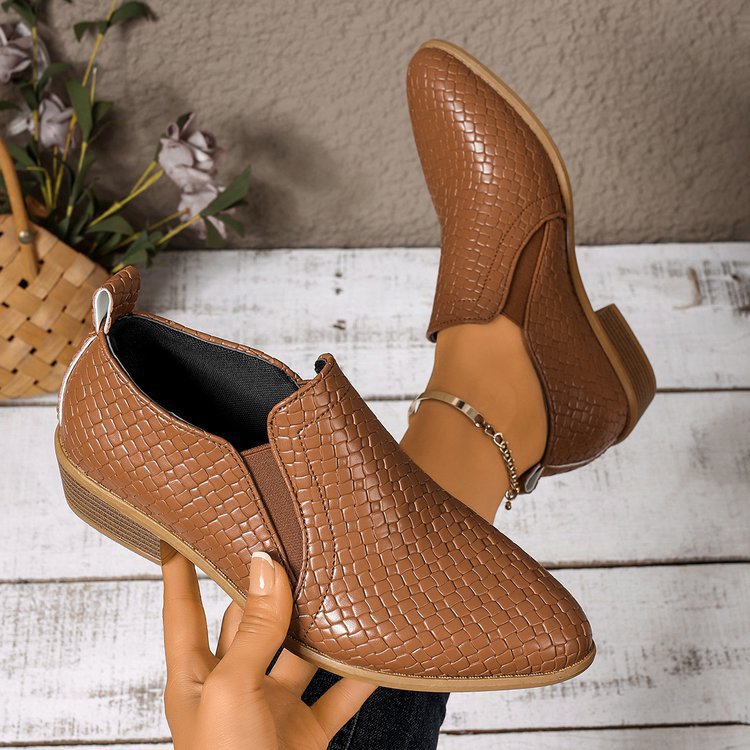 Damen elegante und bequeme Slipper-Stiefel aus strukturiertem Kunstleder Drune
