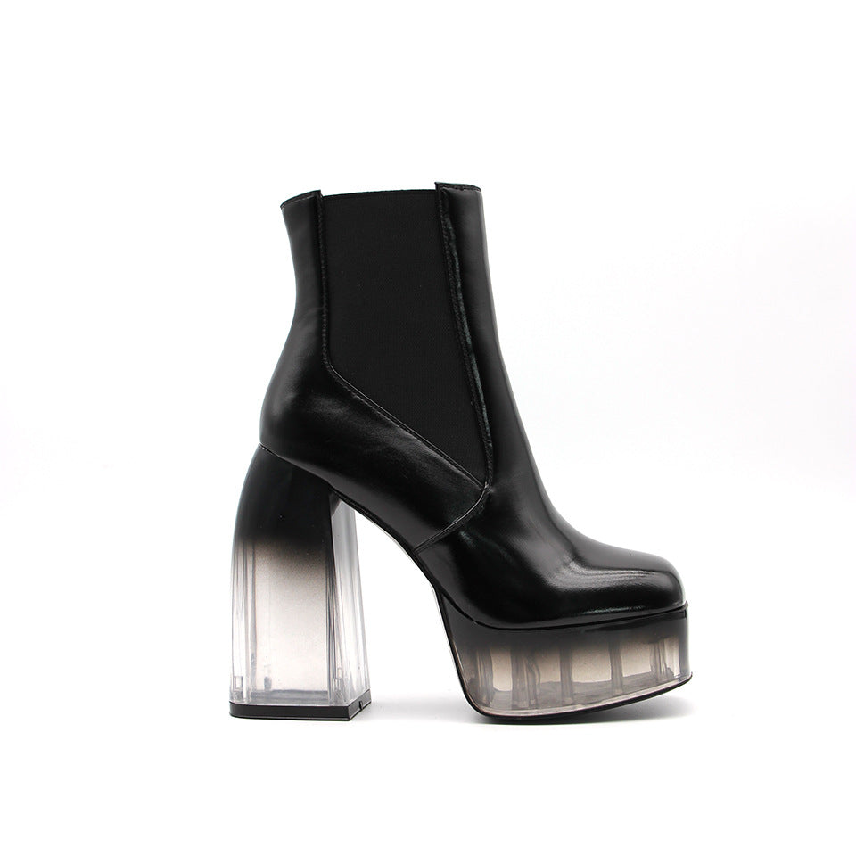 Damen Chunky Plattform Ankle Boots mit transparentem Blockabsatz Drune