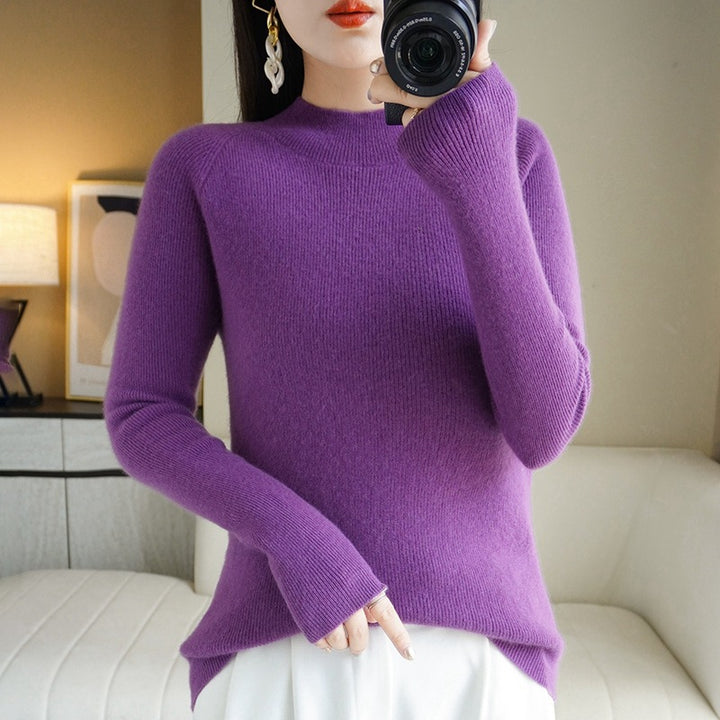 Damen Schmal geschnittener Stehkragenpullover aus leichtem Feinstrick mit feiner Rippenstruktur Drune