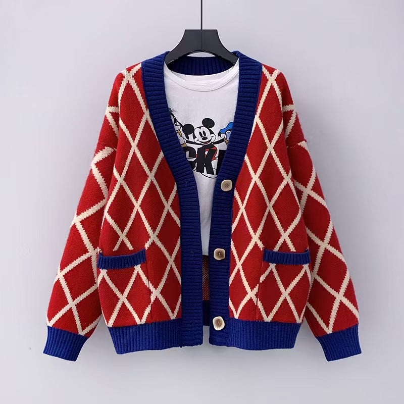 Damen Grobstrickcardigan mit Karomuster Drune