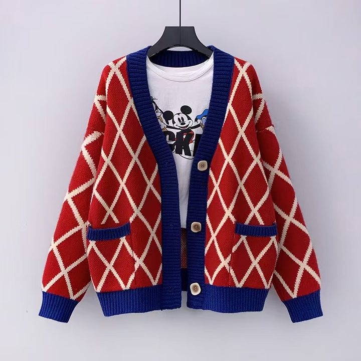 Damen Grobstrickcardigan mit Karomuster Drune