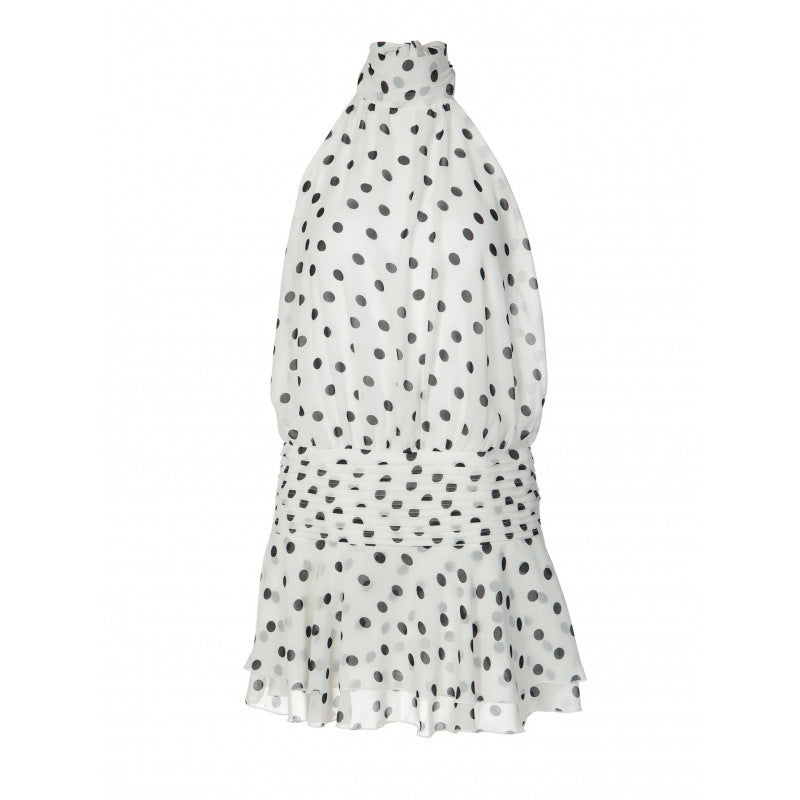 Damen Polka-Dot Minikleiderset mit schulterfreiem Hals und voluminösem Rock Drune