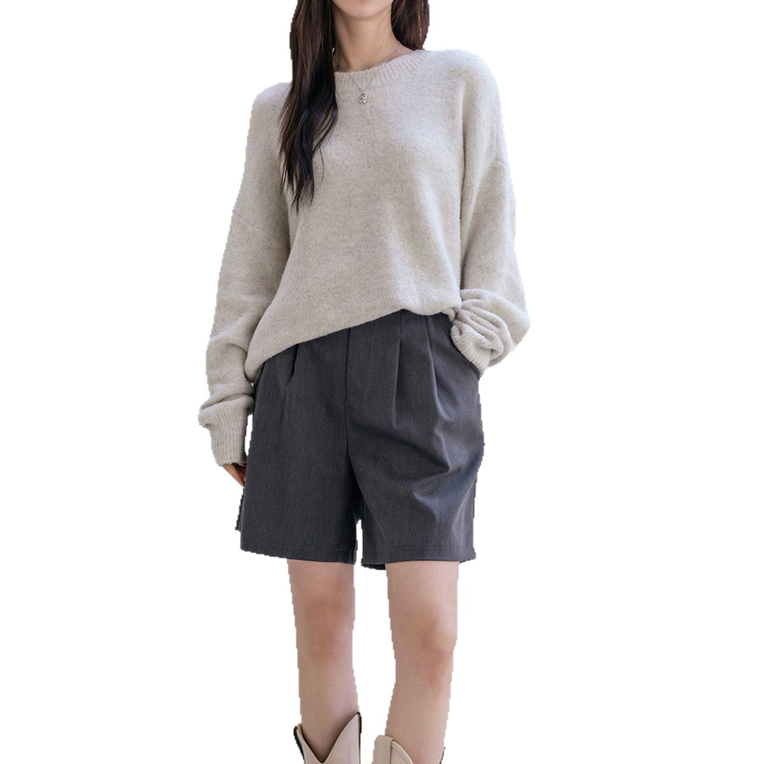 Damen lässiger Strickpullover mit modischem Schnitt und feinem Texturspiel Drune