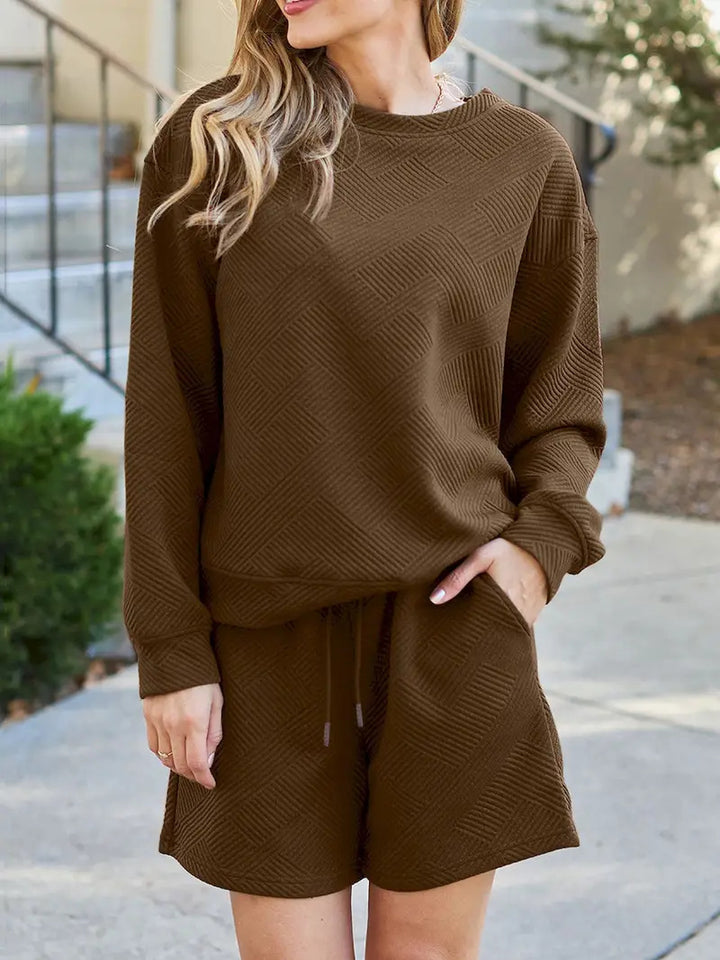 Damen Casual Sweatshirt und Shorts Set Drune