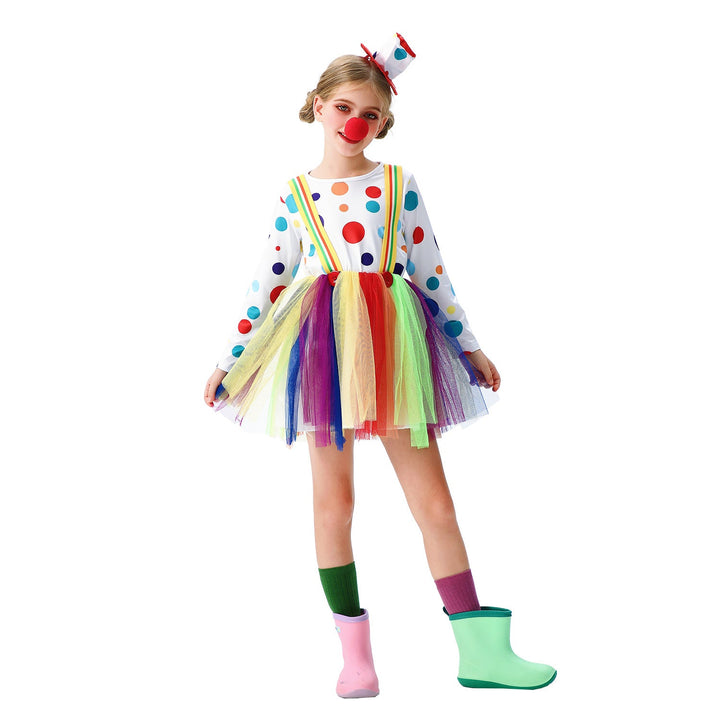 Mädchen Clownkostüm mit bunten Tüllröcken und Haaraccessoires Drune