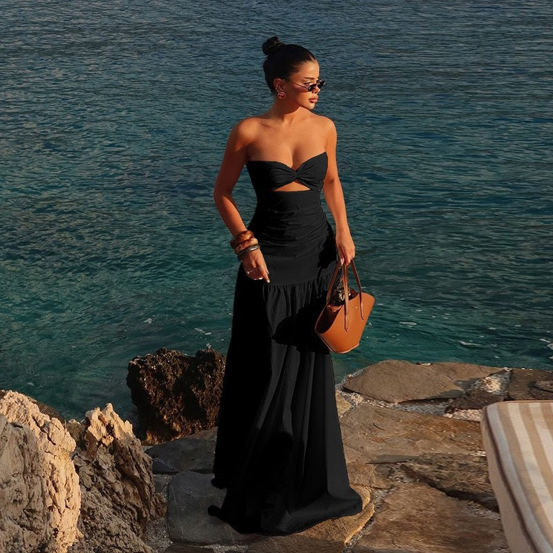 Damen Maxikleid mit Cut-Out-Design und voluminösem Rock Drune