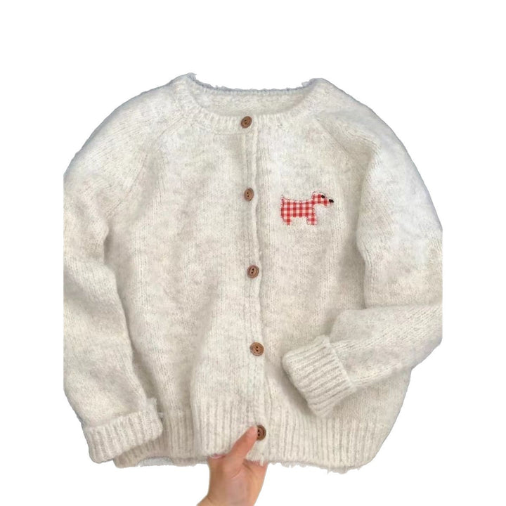 Damen Gemütlicher Strickcardigan mit dekorativem Hunde-Motiv Drune