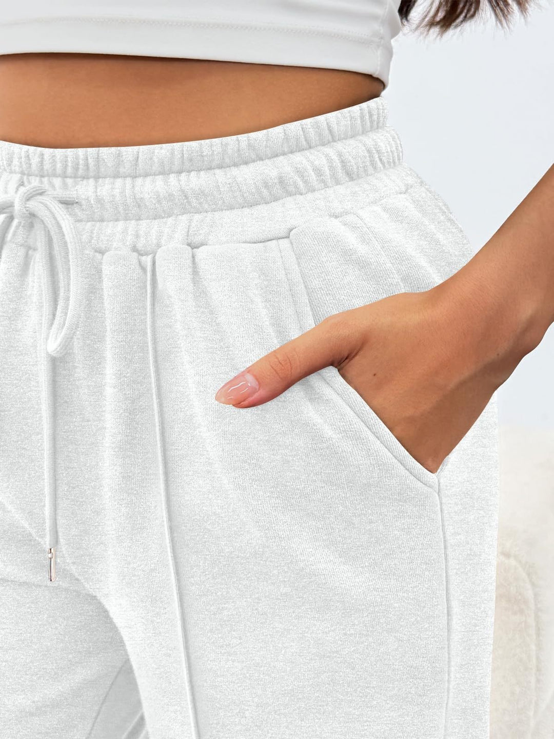 Damen nan komfortable High-Waist Jogginghose mit Kordelzug und tiefen Eingrifftaschen Drune