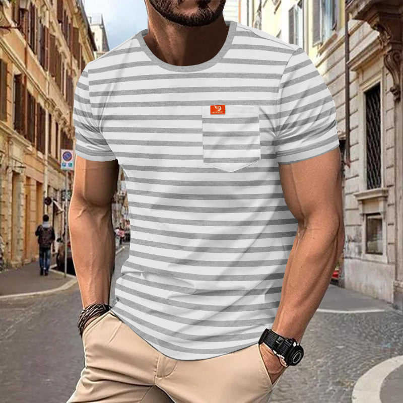 Herren nan maritim inspiriertes Streifen-T-Shirt mit Brusttasche und Slub-Jersey Drune