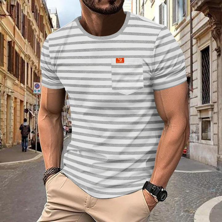 Herren nan maritim inspiriertes Streifen-T-Shirt mit Brusttasche und Slub-Jersey Drune