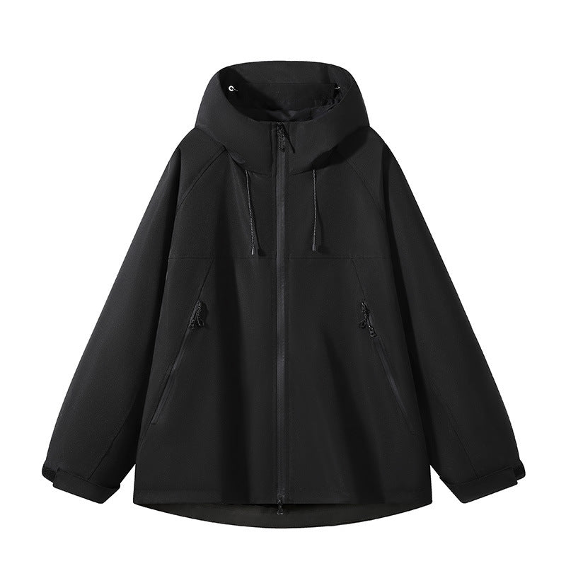 Herren elastische Softshell-Hoodiejacke mit ergonomischem Raglanschnitt, Zwei-Wege-Reißverschluss und verstellbaren Klettmanschetten Drune