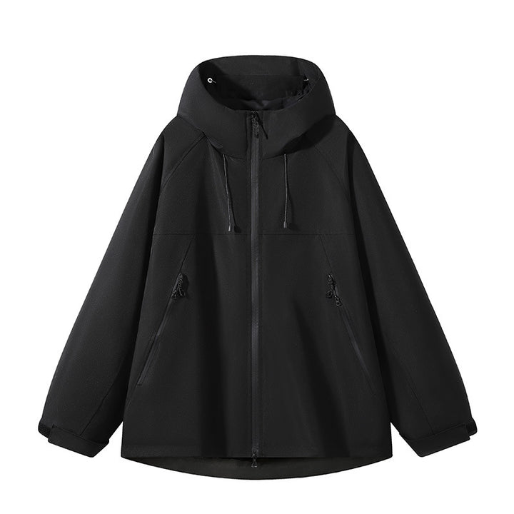 Herren elastische Softshell-Hoodiejacke mit ergonomischem Raglanschnitt, Zwei-Wege-Reißverschluss und verstellbaren Klettmanschetten Drune