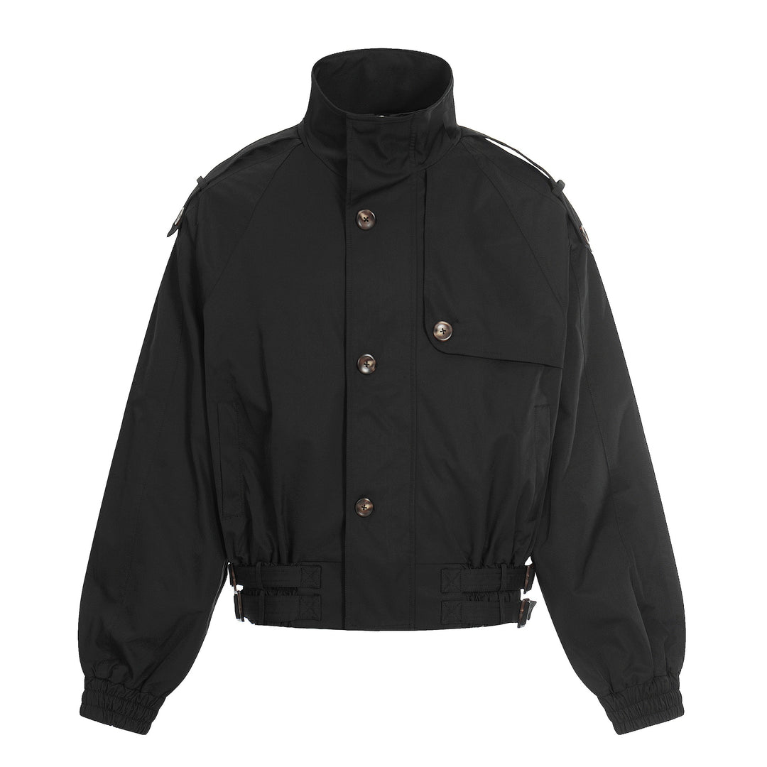 Damen Kurz geschnittene Boxy-Trenchjacke mit hohem Funnelkragen, Schulterklappen und verstellbarem Taillengurt Drune