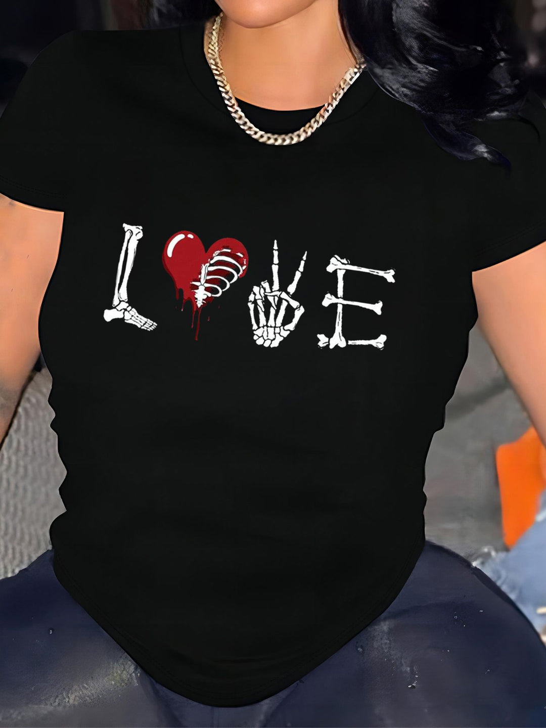 Damen T-Shirt mit kreativem Grafikdruck und luxuriösen Paillettenakzenten Drune