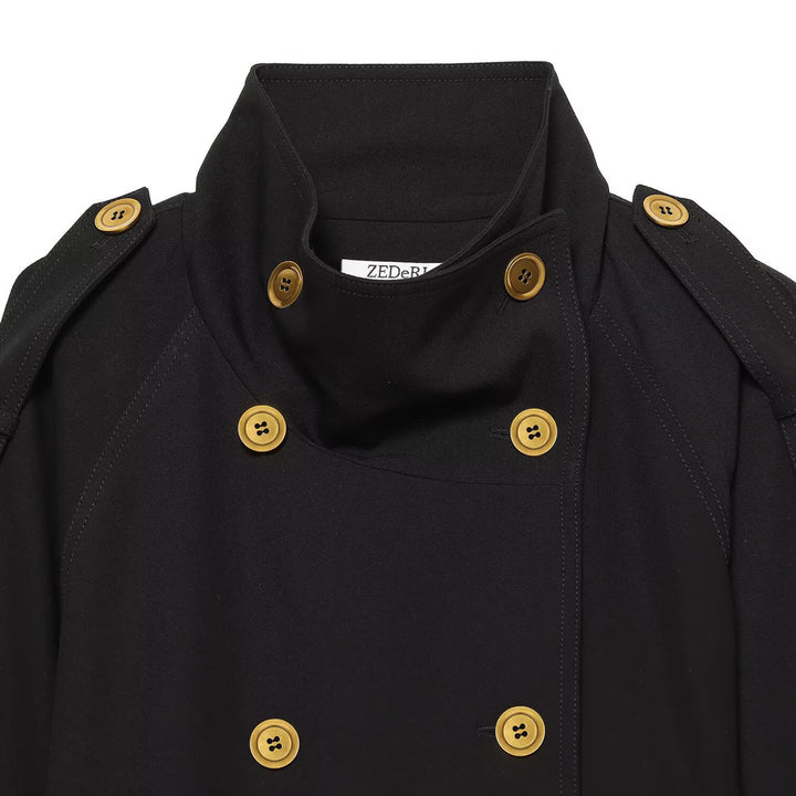 Damen Kurze Trenchjacke mit doppelreihiger Knopfleiste und Taillengürtel Drune