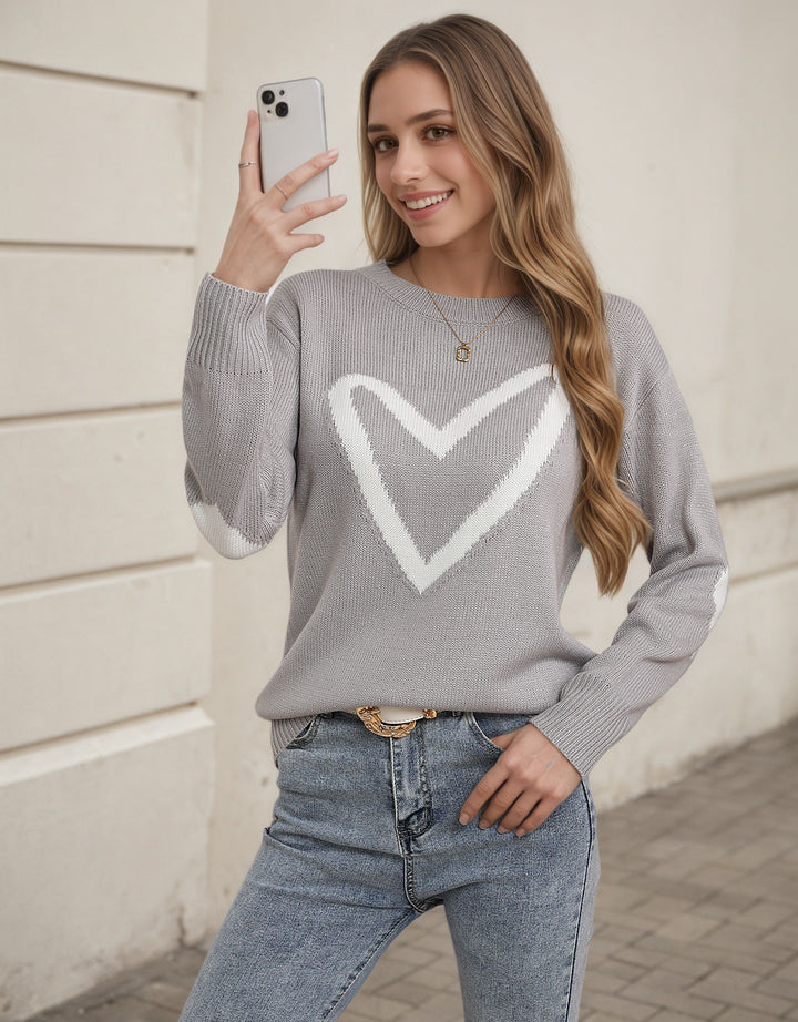 Damen Strickpullover mit Herzmotiv und lässigem Schnitt Drune