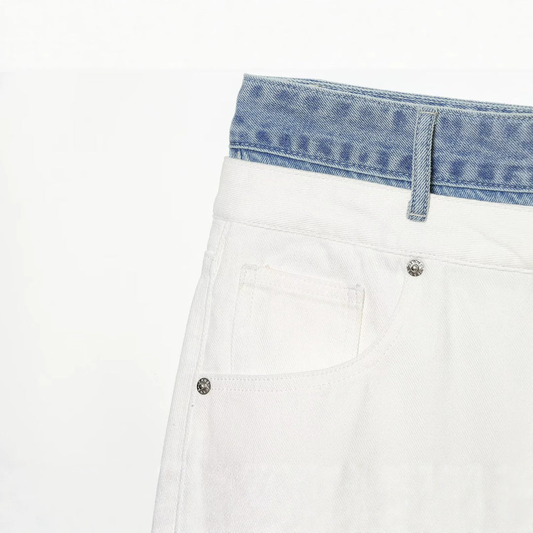 Damen Weitgeschnittene hochtaillierte Jeans mit Kontrast-Denimbund Drune