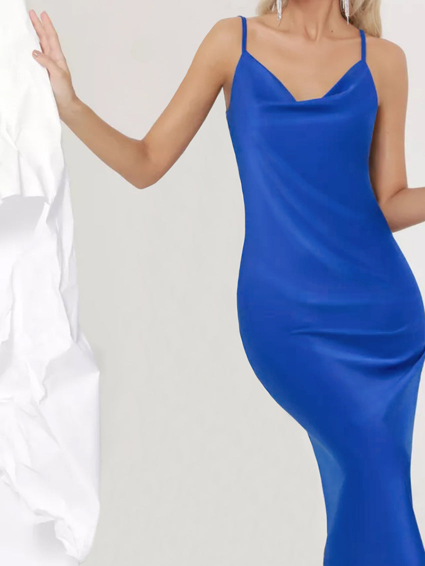 Damen elegantes Spaghettiträgerkleid aus fließendem Stoff Drune