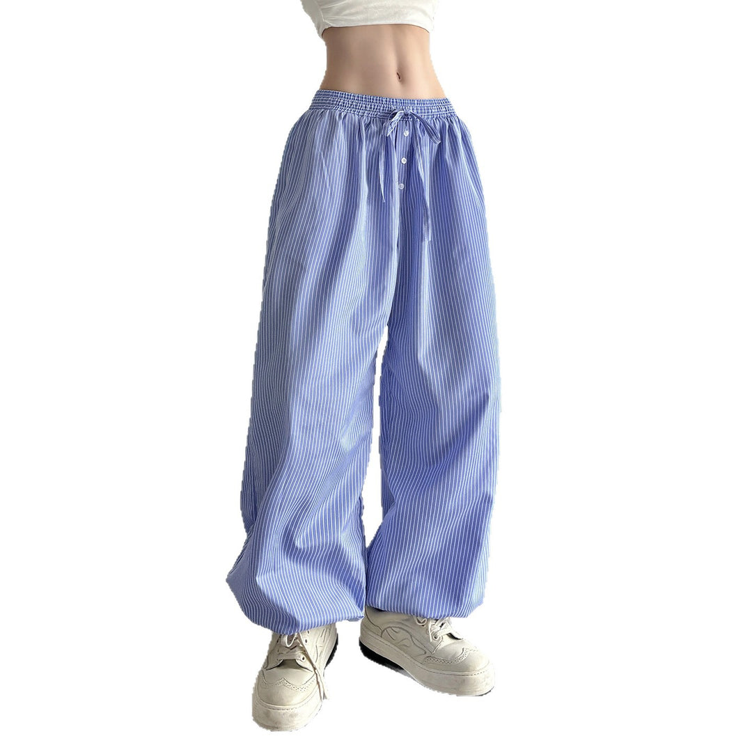 Damen Weite Lounge-Hose mit Smokbund, Tunnelzug, Knopfleiste und elastischen Fußbündchen Drune