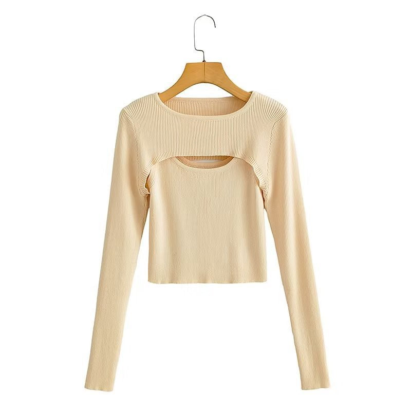 Damen Langarm Crop-Top mit raffiniertem Cut-Out-Design Drune